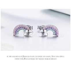 Серебряные серьги-гвоздики с родиевым покрытием и 925 фианитом&nbsp;EJEW-FF0011-02