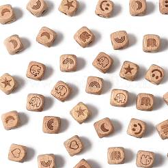 42 шт. 7-х видов гравированных буковых бусин WOOD-FS0001-53