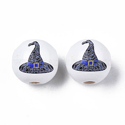 Бусины из натурального дерева с принтом на Хэллоуин WOOD-S057-082