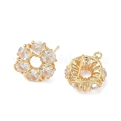 Плоские круглые латунные серьги-гвоздики с микропаве из прозрачных кубических цирконий KK-Z136-64G