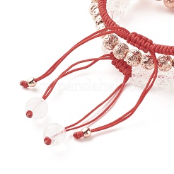 Набор браслетов из плетеных бусин из натурального кракле кварца и лавы&nbsp;BJEW-JB07212-02