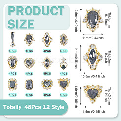 48 шт. 12 стиля кабошонов из сплава со стразами MRMJ-TA0001-45D