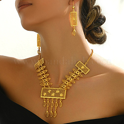 Винтажные комплекты из ожерелий и серег с кисточками из прямоугольного сплава в стиле Ближнего Востока для женщин&nbsp;ZM5476