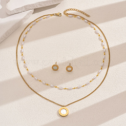 Элегантный комплект из двухслойного ожерелья и серег-гвоздиков из нержавеющей стали 201 OU9381