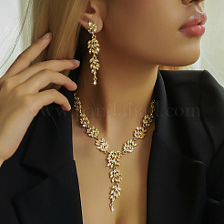 Ожерелья с подвесками из сплава «Колос пшеницы» и серьги-гвоздики с кристаллами и стразами&nbsp;FS-WGD4E70-01