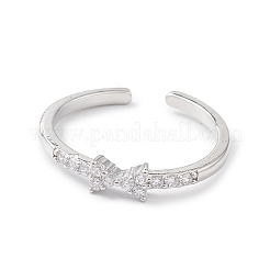 Открытое кольцо-манжета с прозрачным кубическим цирконием и бантом RJEW-C056-06P