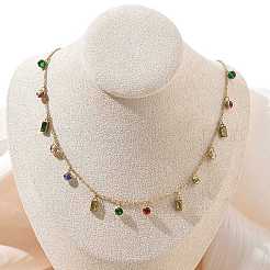 Подвеска-колье из нержавеющей стали 304 с цветными кубическими циркониями&nbsp;NJEW-C114-03G