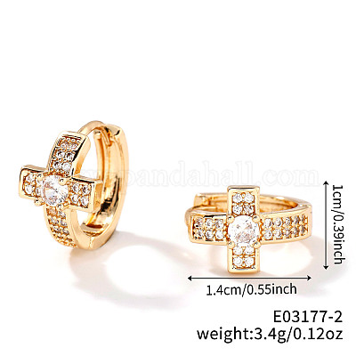 Элегантные серьги-кольца с крестообразным узором из латуни и прозрачными кубическими цирконами HU5672-2-1
