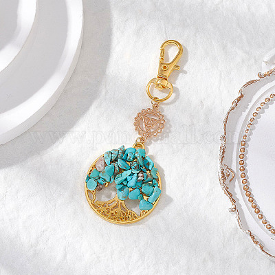 Синтетические бирюзовые бусины и украшения из сплава в виде дерева жизни HJEW-JM03129-03-1