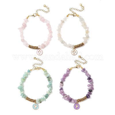 4 шт. браслеты из бусин с натуральными и синтетическими драгоценными камнями BJEW-JB12342-1