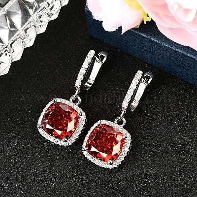 925 квадратные серьги-кольца из стерлингового серебра с паве из кубических цирконий EJEW-C150-01A-01-1