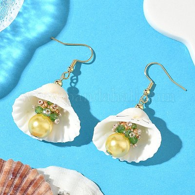 7 пара серег-ракушек из нержавеющей стали 304 с круглыми подвесками EJEW-MZ00549-1