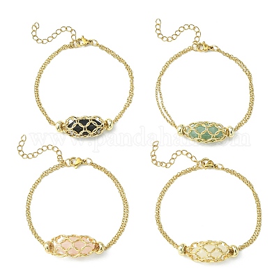 Браслет-пуля из натуральных смешанных драгоценных камней BJEW-JB09563-1