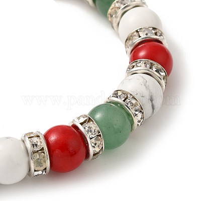 Рождественские тематические круглые браслеты из бисера с драгоценными камнями для женщин BJEW-TA00538-1