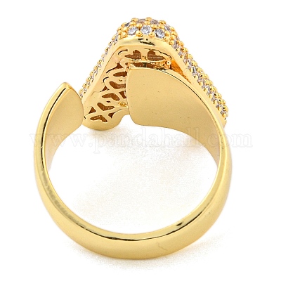 Латунное микро-паве прозрачное кольцо-манжета с буквами кубического циркония для женщин RJEW-M173-01G-A-1