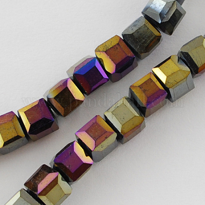 Стеклянные бусины с гальваническим покрытием  X-EGLA-R030-4x4mm-07-1