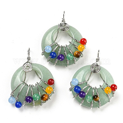 Чакра натуральный зеленый авантюрин плоские круглые подвески G-Z033-06P-02-1