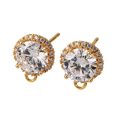 Фурнитура для серег-гвоздиков из латуни с паве из прозрачного кубического циркония KK-Z121-14G-1