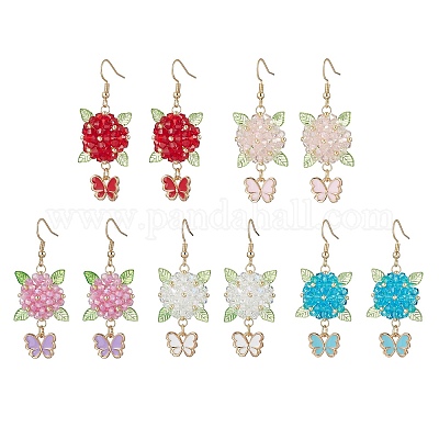 Серьги-подвески в виде цветка и бабочки из нержавеющей стали 304 EJEW-MZ00455-1