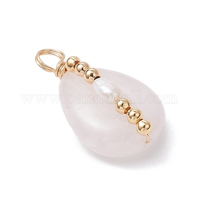 Подвески из натурального розового кварца и натурального культивированного пресноводного жемчуга PALLOY-JF03645-01-1