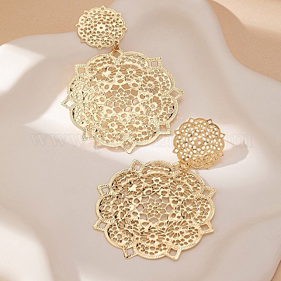 Серьги-гвоздики из сплава с цветочным узором FS-WGC548B-01-1