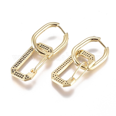 Серьги-кольца Huggie с подвесками из латуни с фианитами и кубическим цирконием EJEW-G279-01G-02-1