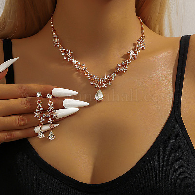 Комплекты серег-гвоздиков и ожерелий из сплава со стразами для женщин FS-WGD2CB4-02-1