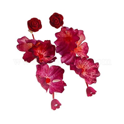 Серьги-гвоздики из цветочного сплава из ткани FS-WG9CF75-01-1