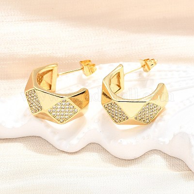 Женские серьги-гвоздики из латуни с микропаве и прозрачным кубическим цирконием EJEW-U056-05B-G-1