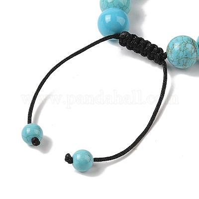 Браслеты из круглых бусин с натуральным кракле и бирюзой диаметром 10 мм. BJEW-C067-01C-10-1