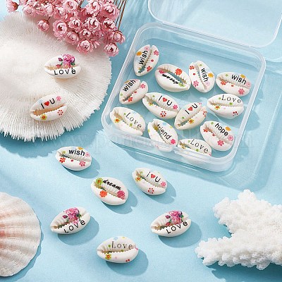 20шт печатные натуральные бусины из ракушек каури SHEL-YW0001-03A-1