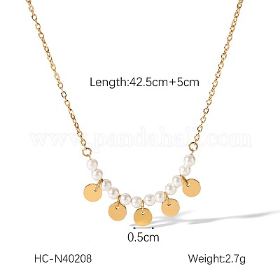 Элегантные женские ожерелья-диски из нержавеющей стали с бусинами из искусственного жемчуга CZ7605-1