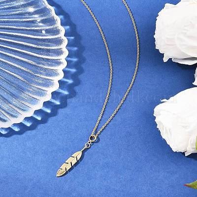 Женские ожерелья с подвеской в виде пера из латуни NJEW-JN05456-1