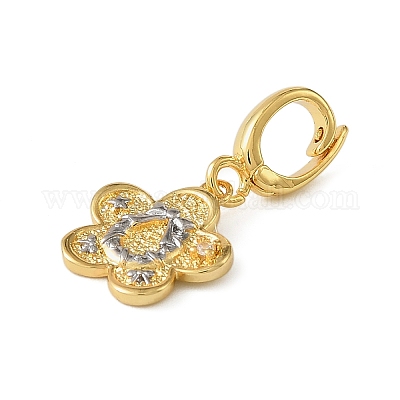 Рождественские подвесные украшения в виде цветов из латуни со стразами KK-H498-01G-05-1