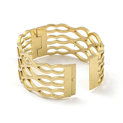 Браслеты из нержавеющей стали 304 с ажурными петлями и стразами для женщин BJEW-D044-07C-G-1