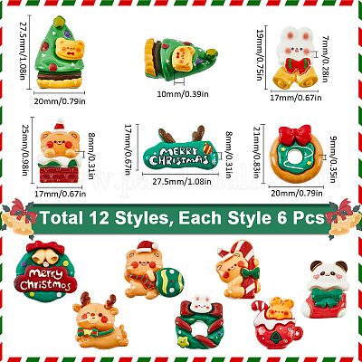 72шт 12 вида стилей Рождественская тема непрозрачные кабошоны из смолы RESI-SC0005-73-1