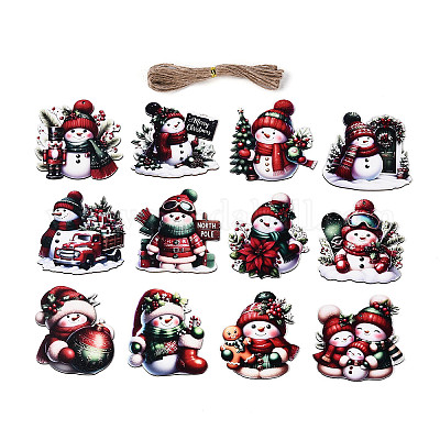 12 шт. Рождественские подвесные украшения из дерева с односторонним УФ-отпечатком WOOD-N020-1