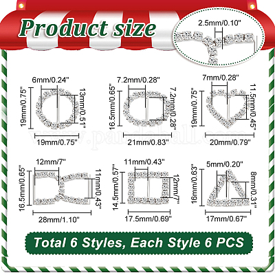36 шт. 6-х стильные пряжки-слайдеры из сплава со стразами ALRI-GA0001-05-1
