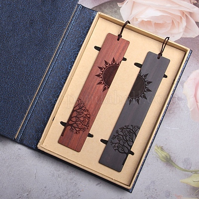 Прямоугольные закладки ручной работы из натурального дерева с резьбой OFST-PW0006-22T-1