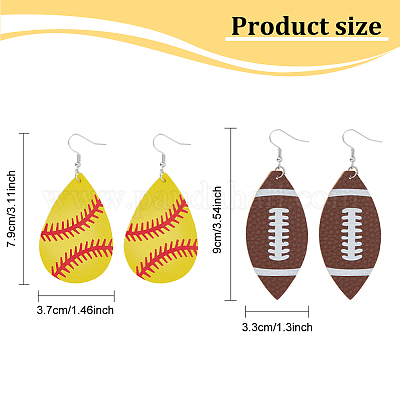 8 пара 8 стильных серег-капель из искусственной кожи с рисунком в спортивном стиле EJEW-AN0001-79-1