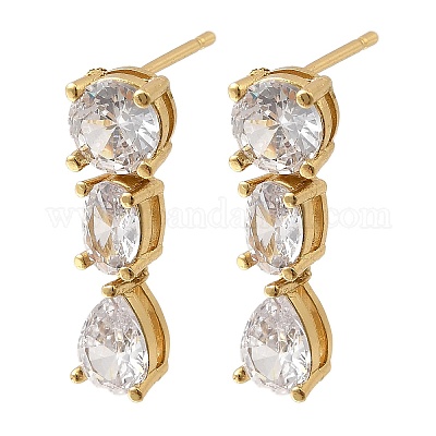 Серьги-гвоздики в форме капли с микропаве из прозрачных кубических цирконий из латуни EJEW-P322-09G-1