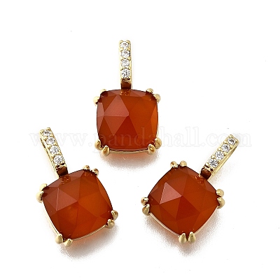 Подвески из натурального сердолика (окрашенного и нагретого) ограненные квадратные KK-F899-03C-G-1