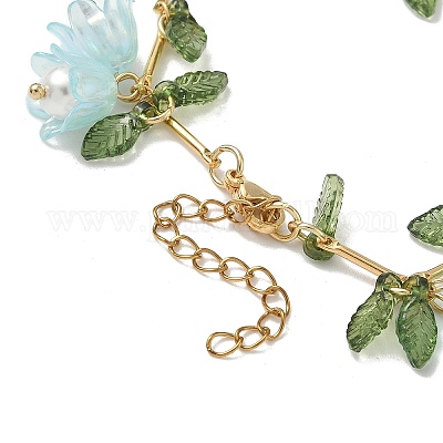 Браслеты с подвесками из акрила и жемчуга в виде цветка BJEW-TA00535-02-1