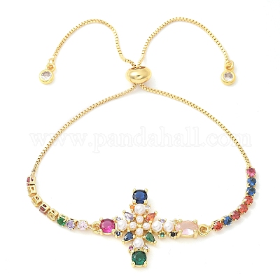 Латунь микро проложить кубический цирконий слайдер браслеты BJEW-M053-01G-1