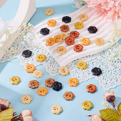 120 шт. 6-х цветные деревянные пуговицы-цветы с 2 отверстиями&nbsp;BUTT-TA0001-40C-1
