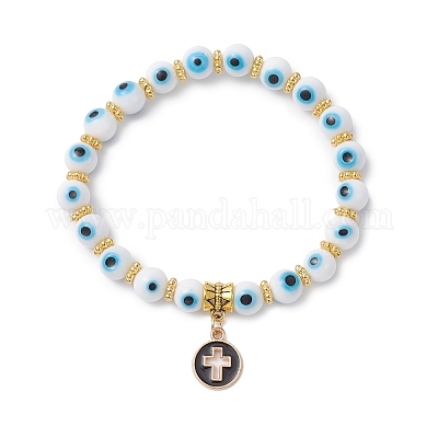 Браслеты с подвесками из сплава с эмалью и плоскими круглыми крестами BJEW-JB12269-02-1