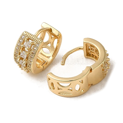 Серьги-кольца из латуни с микропаве из кубического циркония EJEW-L271-20KCG-04-1