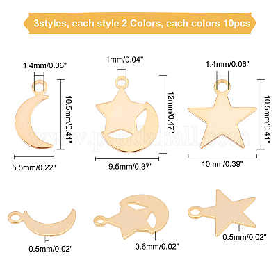 60 шт. 3 латунных подвески в виде луны и звезды KK-PH0039-79-1
