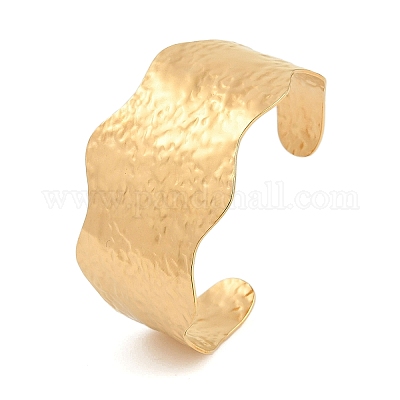 Текстурированные открытые браслеты-манжеты из нержавеющей стали 304 для женщин BJEW-R008-03G-1