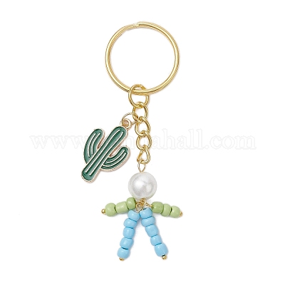 3 шт. 3 стиля брелок в виде кактуса из сплава эмали и стекла с имитацией жемчуга KEYC-JKC01300-1